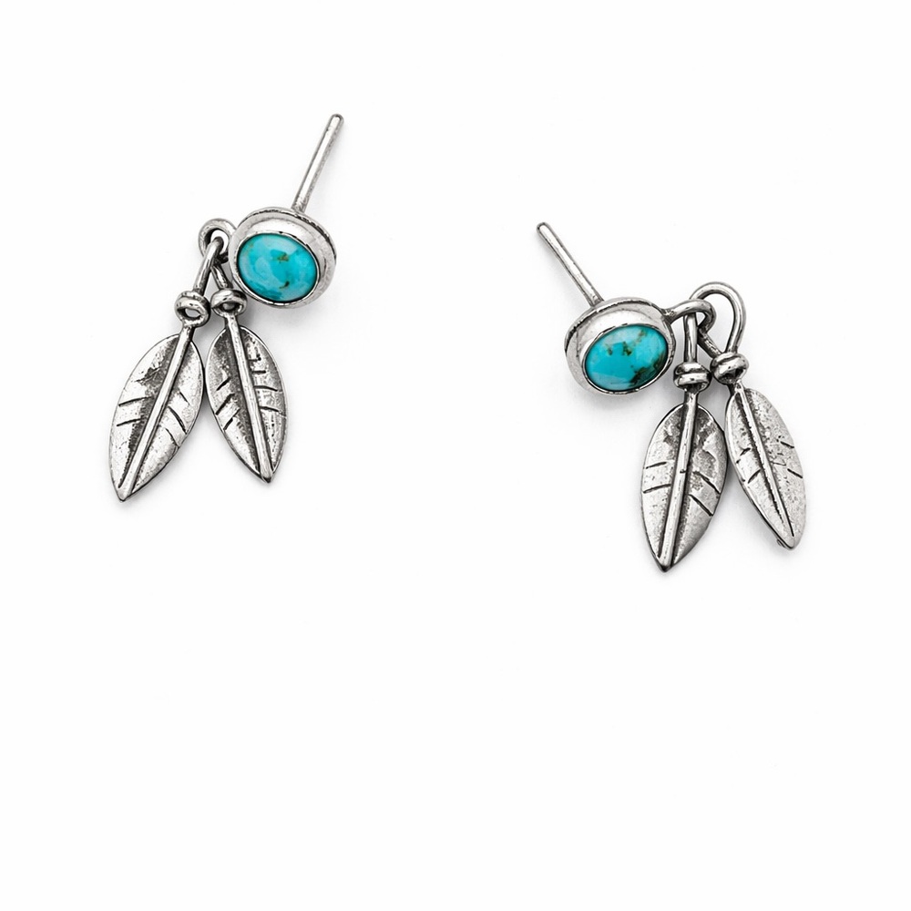 Sterling Silver 925 Turquoise Southwest Feather Earrings